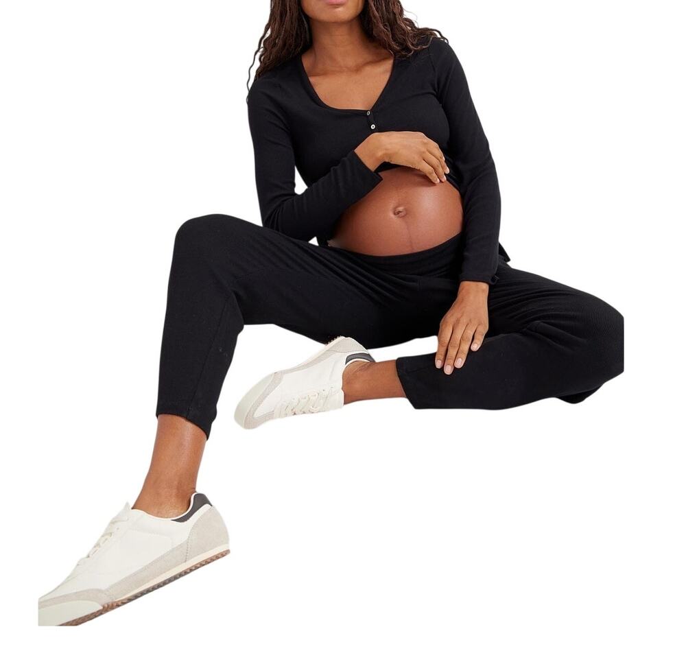 Hatch Ribbed Black Over Under Lounge Pants Size 2